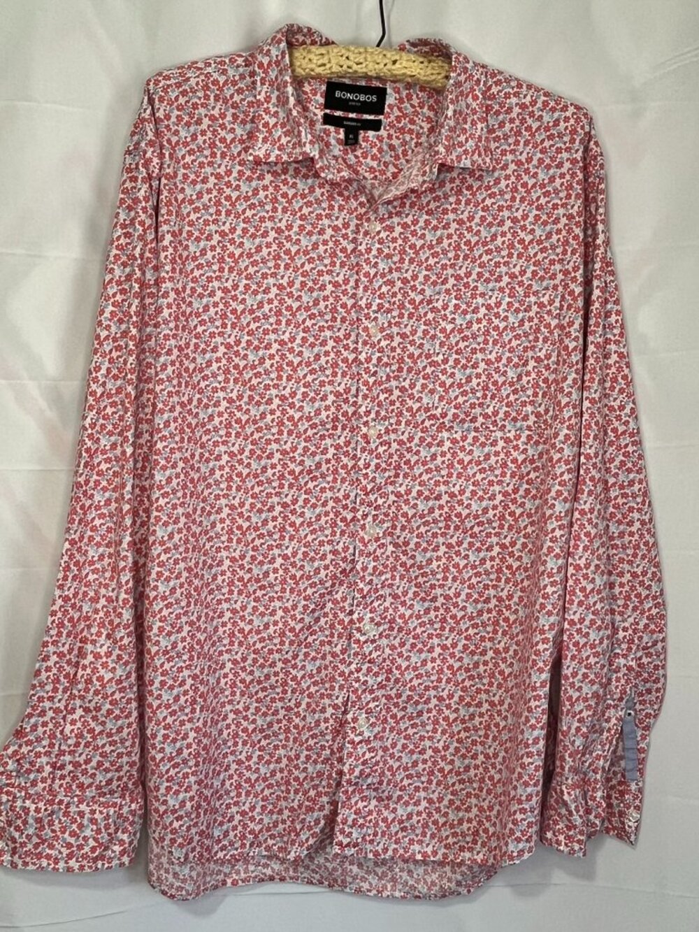 Bonobos Stretch Men’s Button Down Shirt XL Blue Red Floral Standard Fit